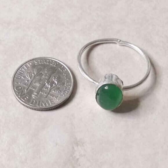 Dainty Minimalist Boho - Feminine Green Jade 9.25 Thumb or Index Finger Ring - Picture 3 of 6
